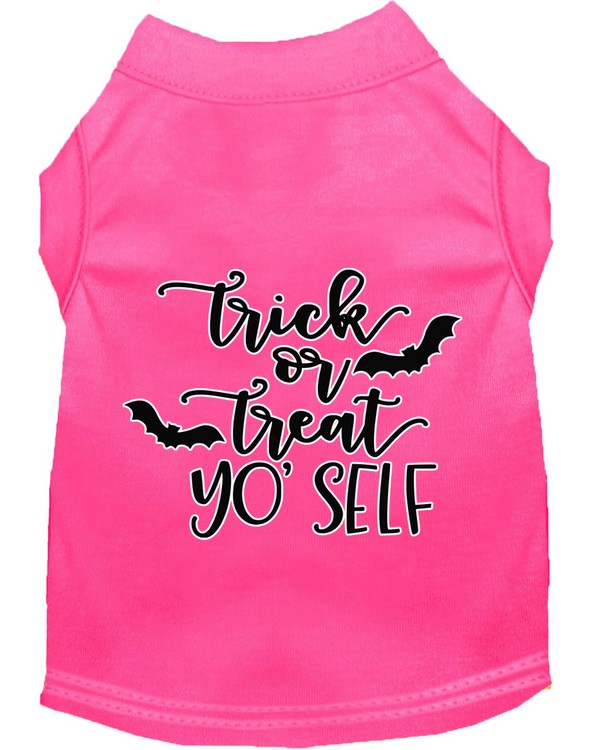 Trick or Treat Yo' Self Screen Print Dog Shirt Bright Pink Lg